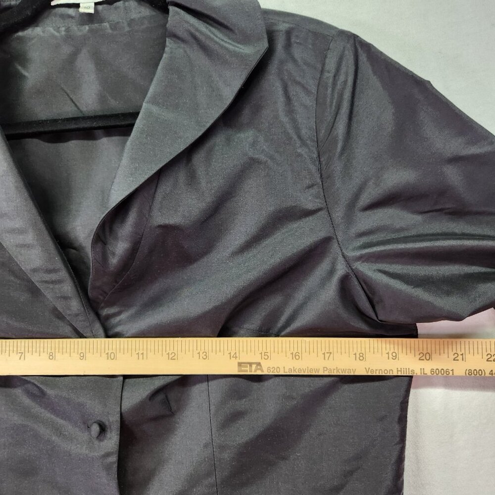 Marisa Baratelli Button-Up Thai Silk Blazer Size 10 Lightweight Unlined Black - Picture 4 of 11